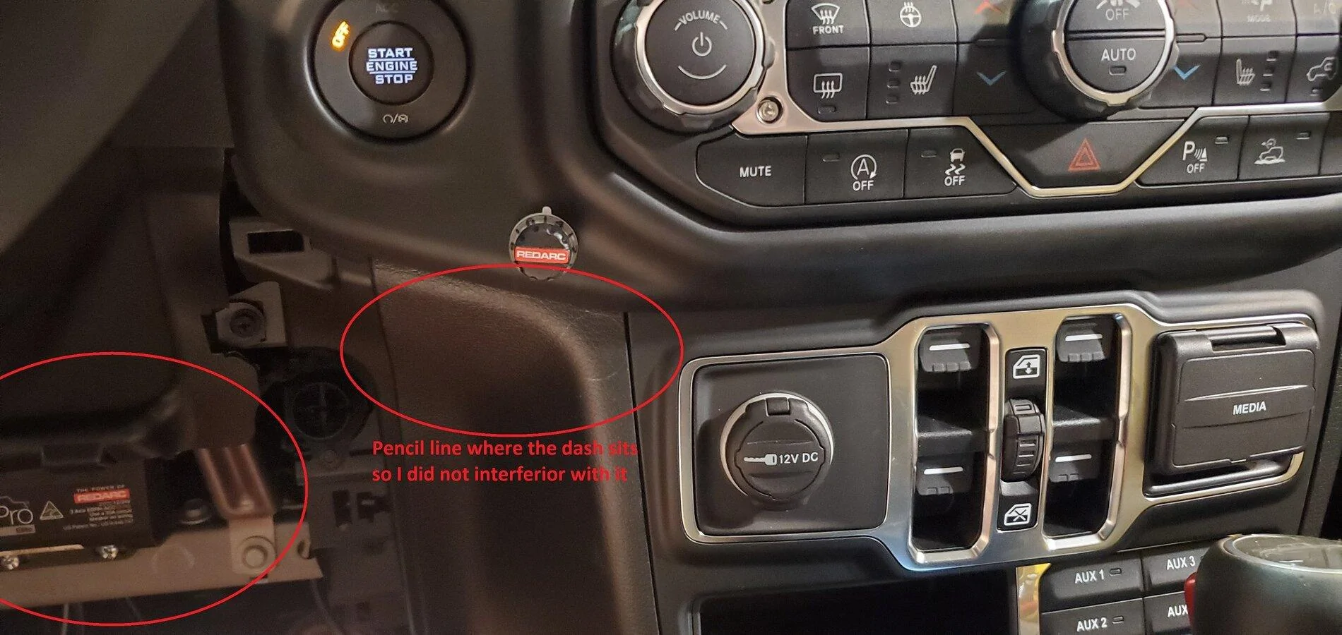 Jeep Gladiator "Perfect" Redarc Brake Controller knob install, almost. dash 1