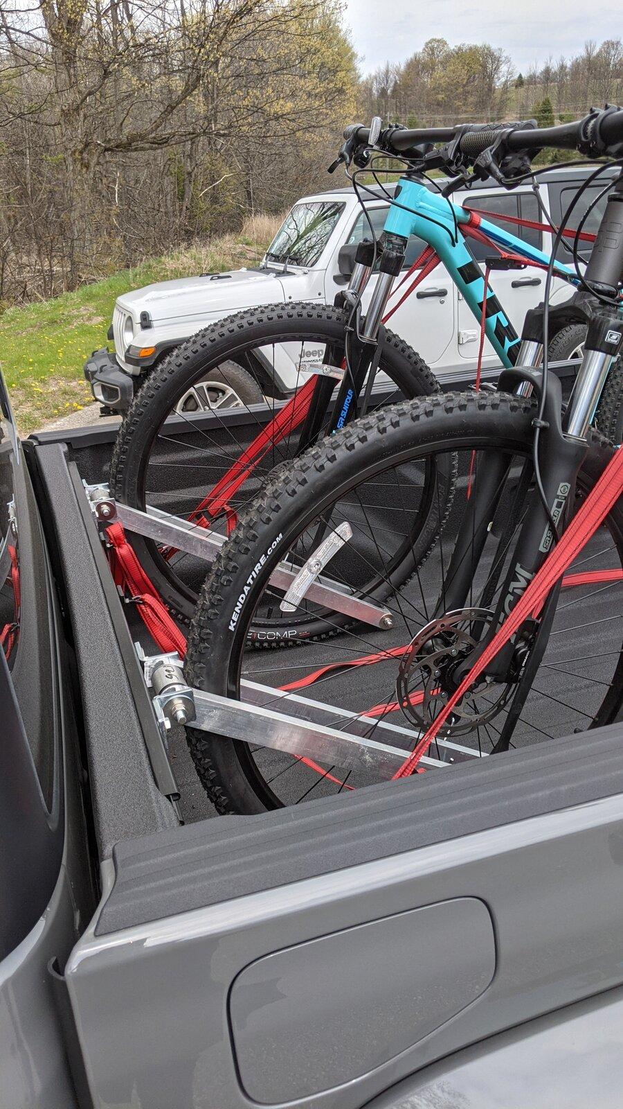 Jeep Gladiator DIY Mountain Bike Front Wheel ON Rack Mounts PXL_20210502_174834788