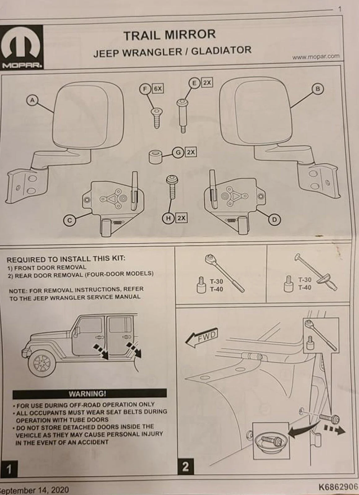 Jeep Gladiator Mopar door off mirrors and brackets 6ABD8304-BAA9-48EB-82AE-741E5F52681D