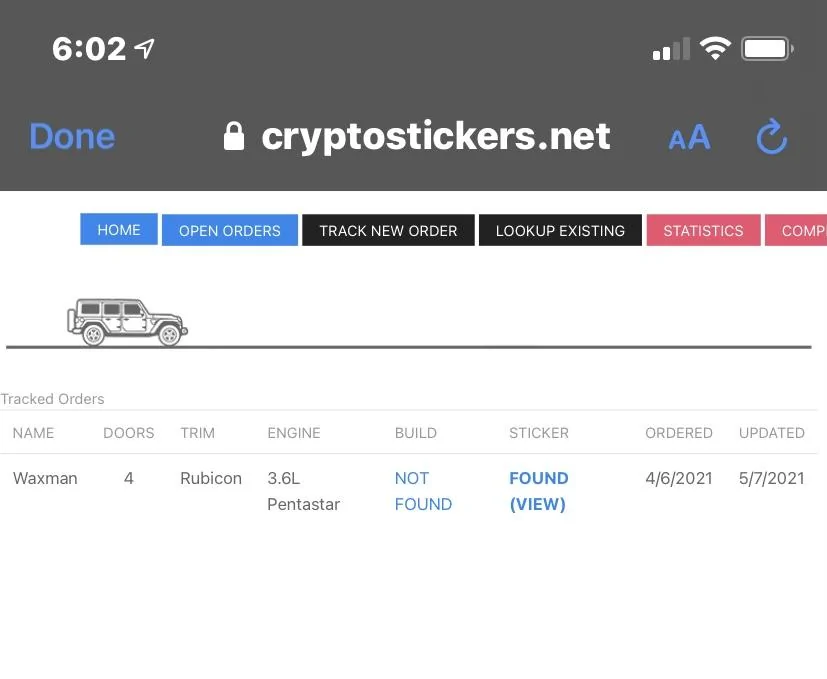 Jeep Gladiator Gladiator Window Sticker and Build Sheet Order Tracking 16802D32-ACF0-4348-AC77-EBD300F181CA