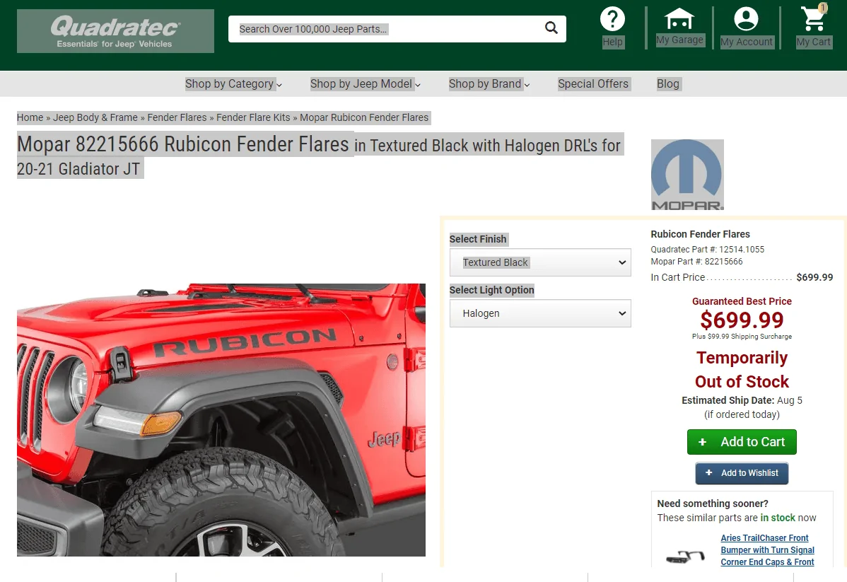 Jeep Gladiator New textured black Gladiator Rubicon fenders Fender 1