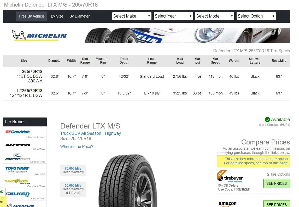 Jeep Gladiator Equivalent tire size on 18" rim - question............ tir