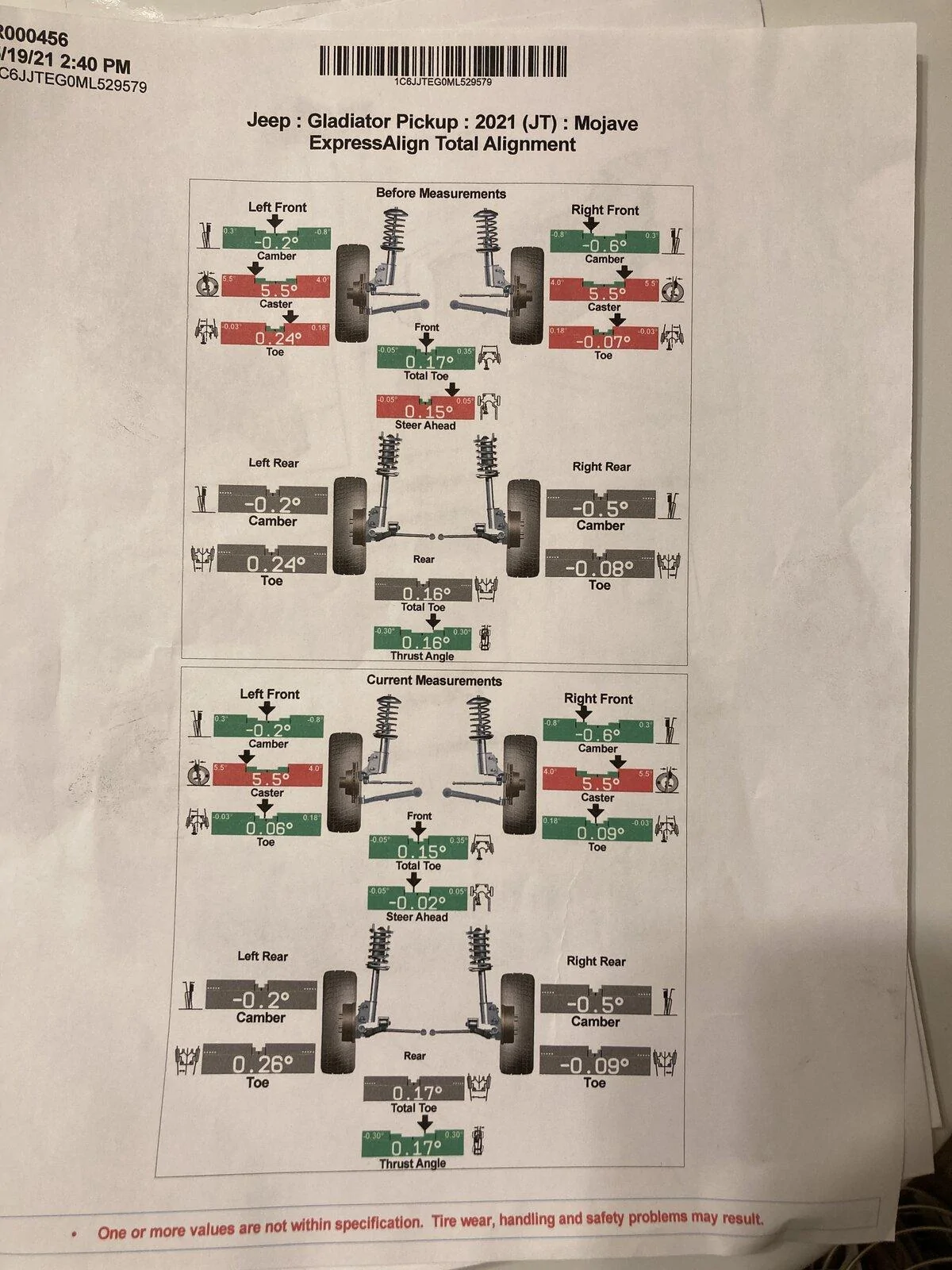 Jeep Gladiator Alignment sheet after Mojave AEV lift help Corrected