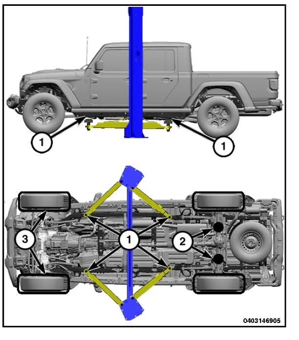 Jeep Gladiator Correct lift points for a 2 post car lift Lift