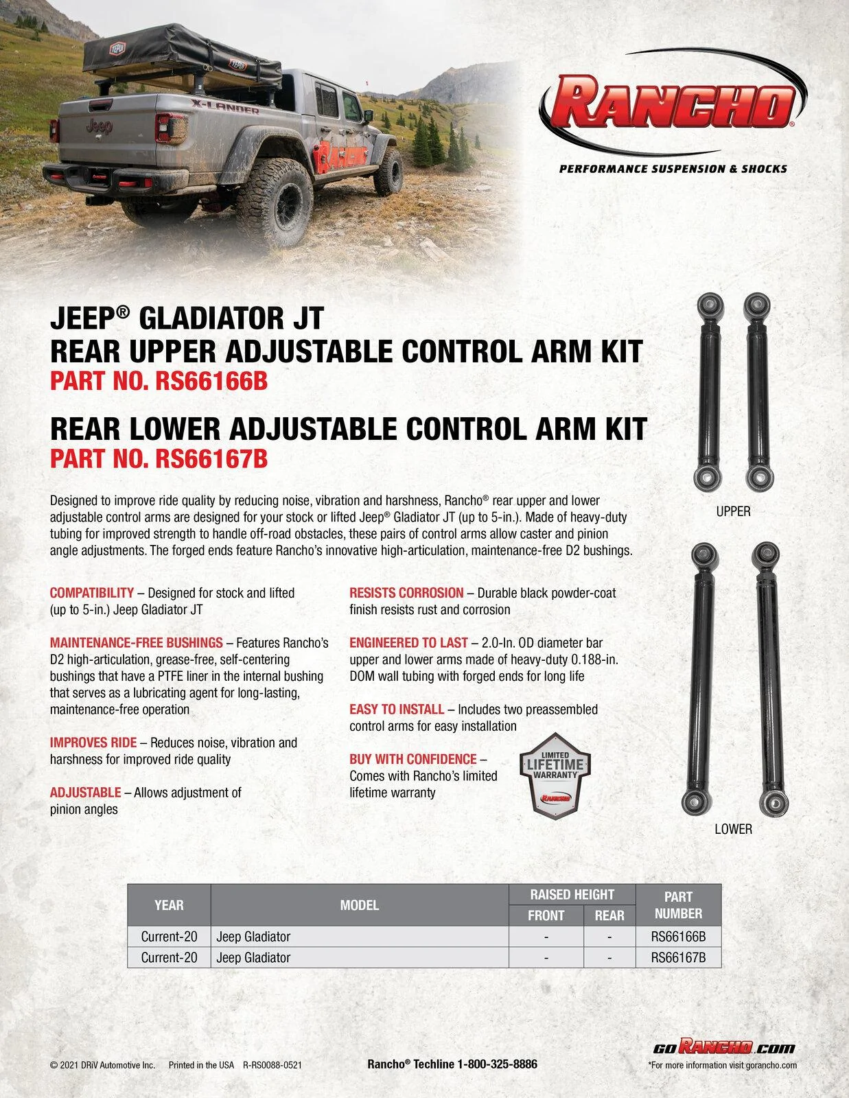 Jeep Gladiator New upper and lower rear control arms for the Jeep Gladiator GladiatorControlArms_RS66166B-7B_May21_Sell