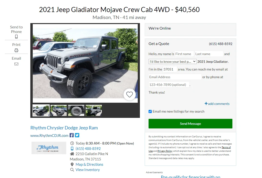 Jeep Gladiator Model decisions Annotation