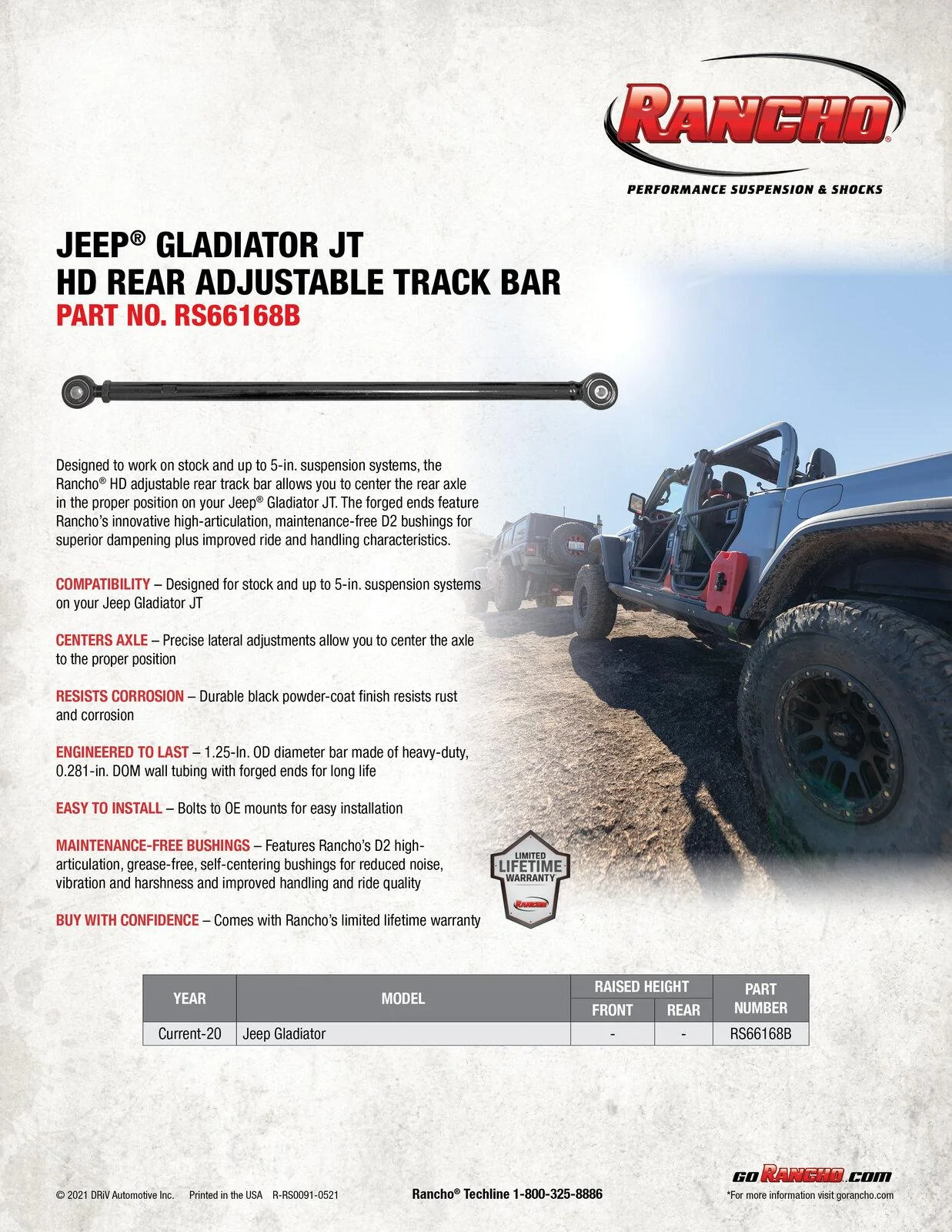 Jeep Gladiator New! Rear track bar for your Gladiator from Rancho GladiatorTrackBar_RS66168B_May21_Sell