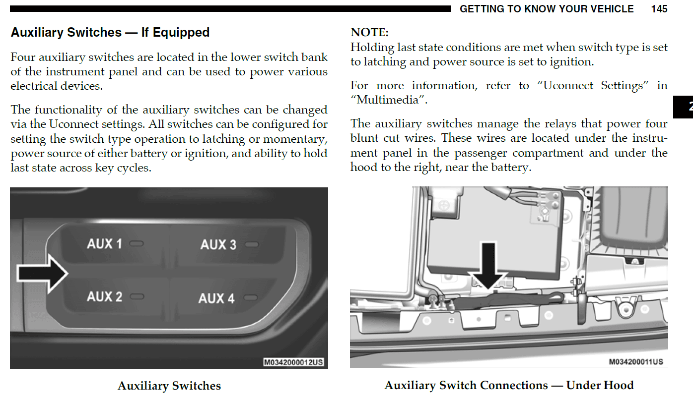 Jeep Gladiator 4 Programmable Auxiliary Switches AuxSwitchWireLocationsOwnersManual