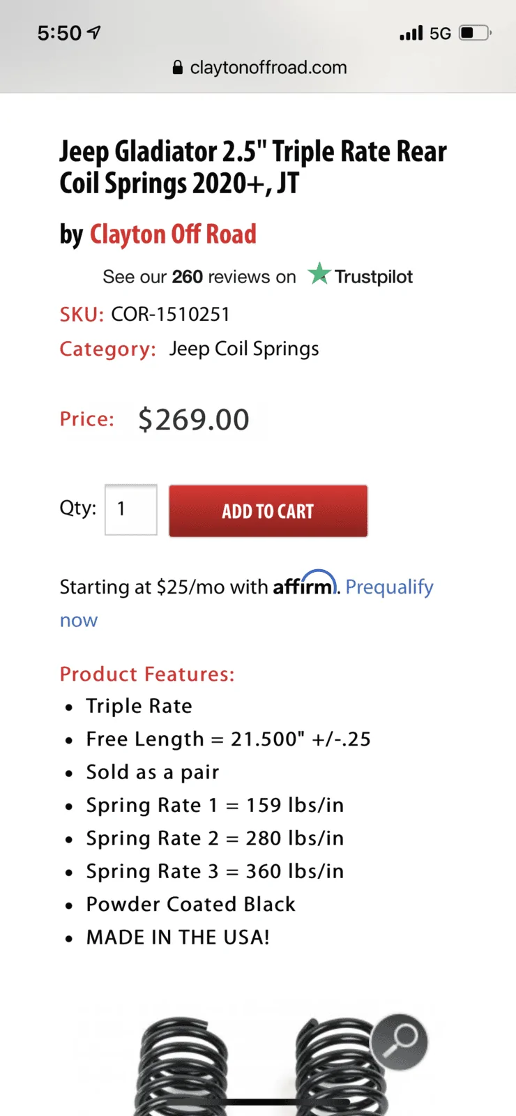Jeep Gladiator $275 Clayton off-road 2.5 inch lift springs 0E1D23A7-9788-46F3-A886-09071A59D121