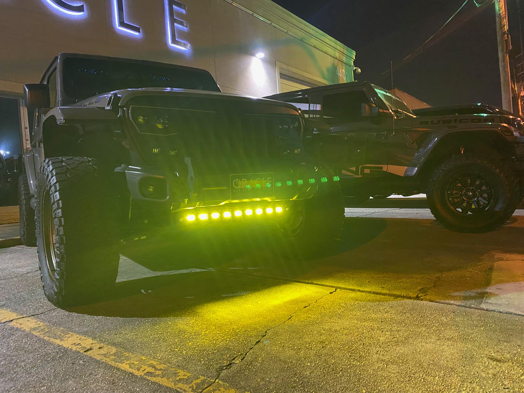 Jeep Gladiator LED Aux Light Integrated Front Skid Plate Concept oracle_yellow_lightbar_JL-JT