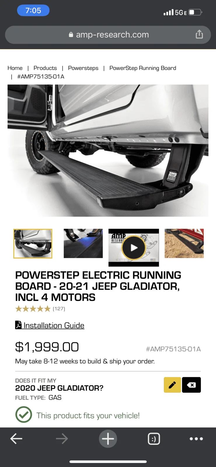 Jeep Gladiator Amp research powerstep electric running board A7714551-5B9C-4D55-8453-C251532F6697