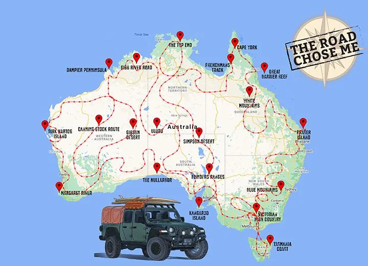 Jeep Gladiator Gladiator Build & Adventure - 18 months around Australia with The Road Chose Me aussie-route-blank