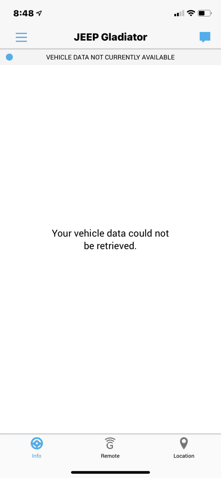 Jeep Gladiator Unconnect app vehicle data not available AAFB7DDC-2557-4DC4-BFF1-4085C73567D6