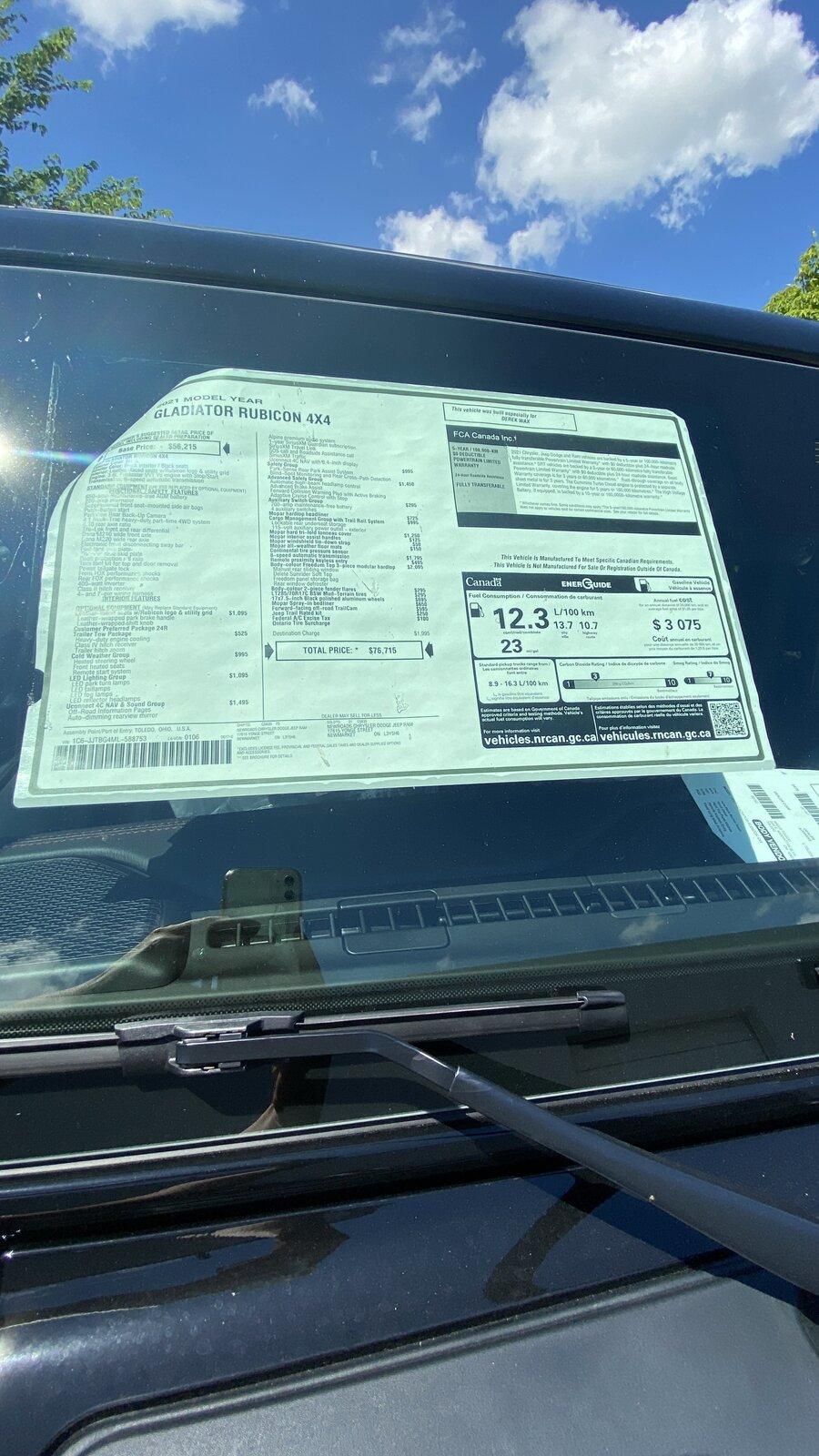 Jeep Gladiator Gladiator Window Sticker and Build Sheet Order Tracking BA96D535-876F-4951-93F3-192195FEFF11