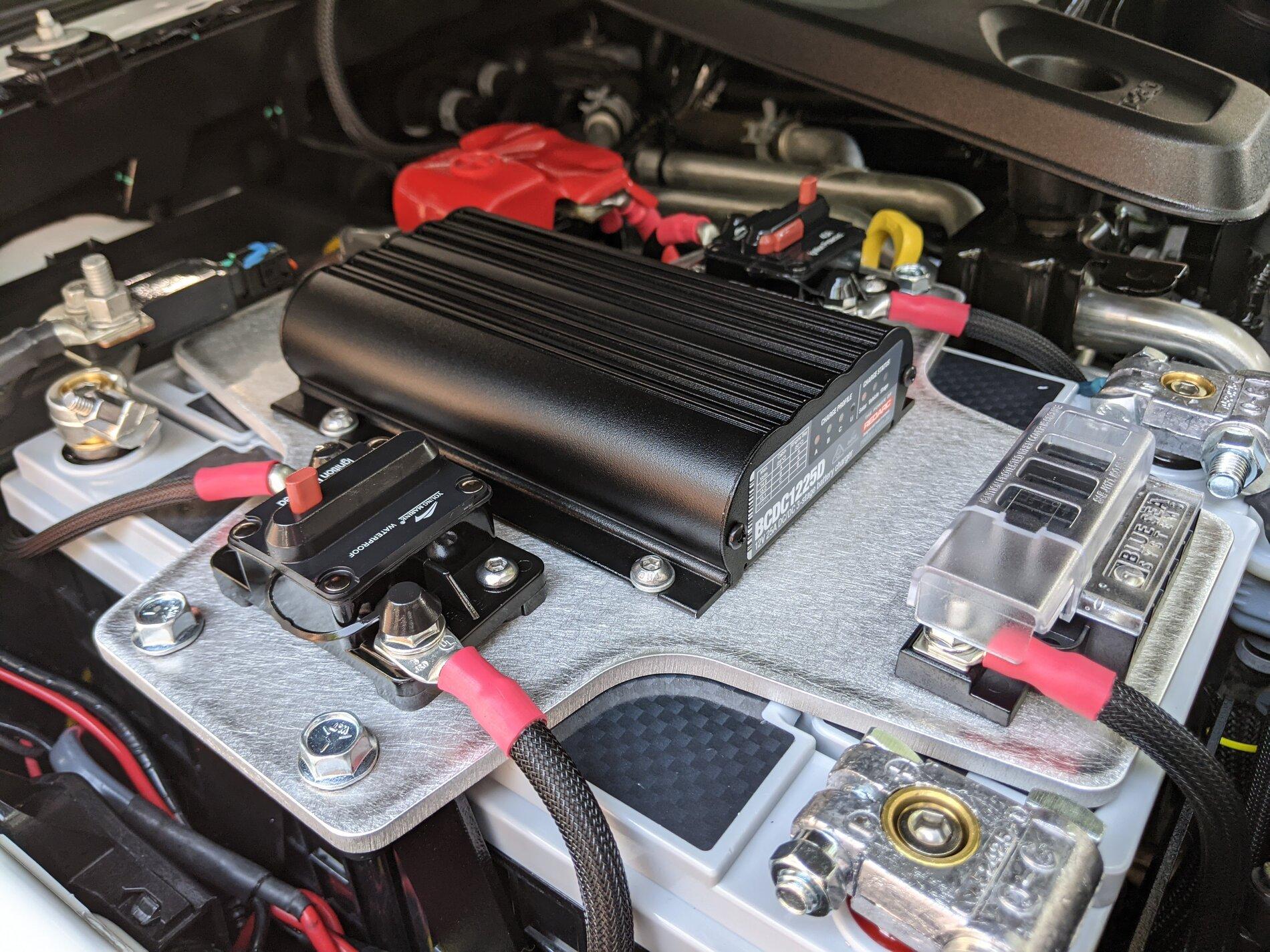 Jeep Gladiator Dual Battery w/ Redarc BCDC1225D in Engine Bay + 35W Lensun Hood Solar Panel PXL_20210715_173247962