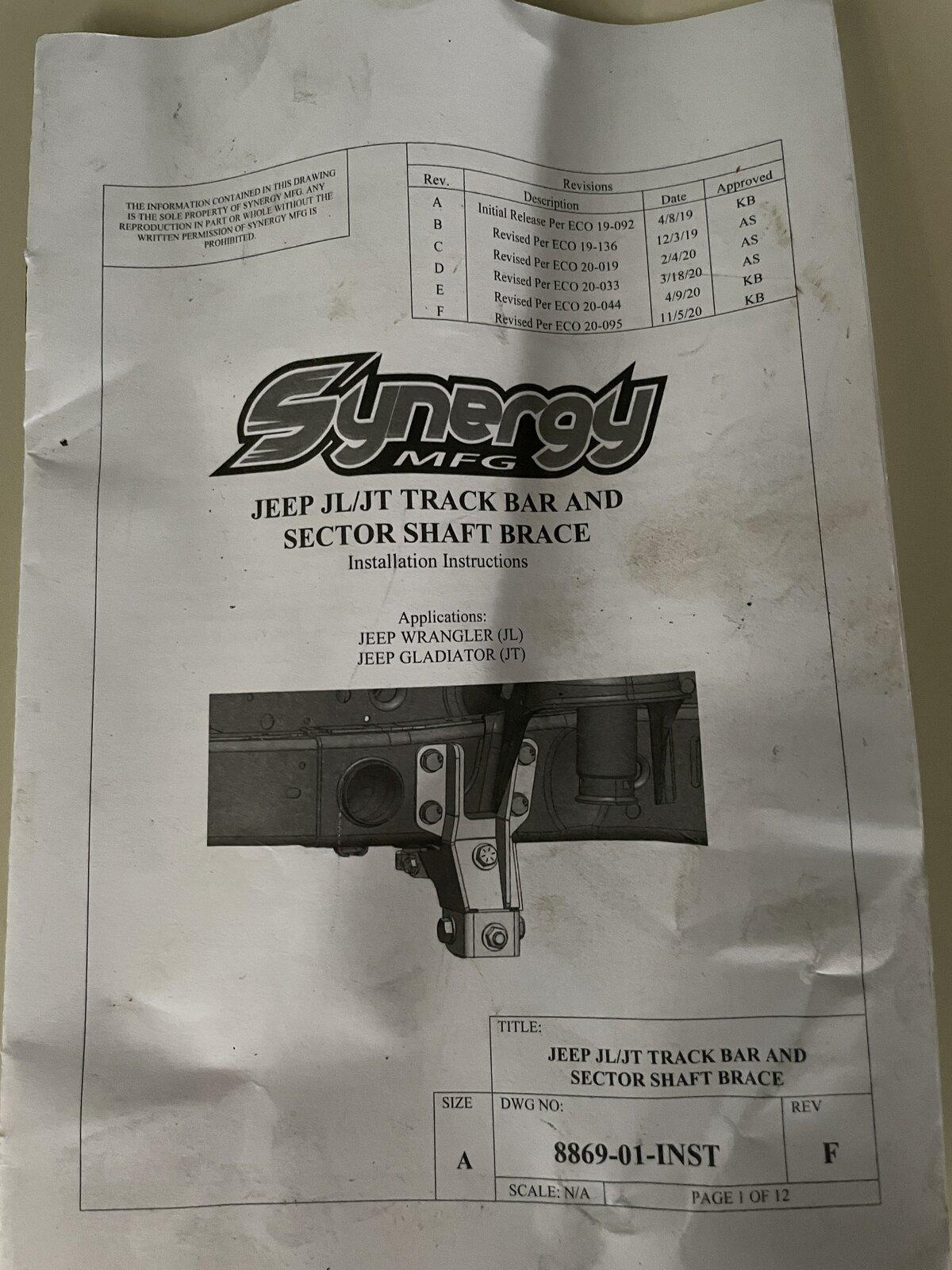 Jeep Gladiator Synergy trackbar and sector shaft brace IMG_0478.JPG