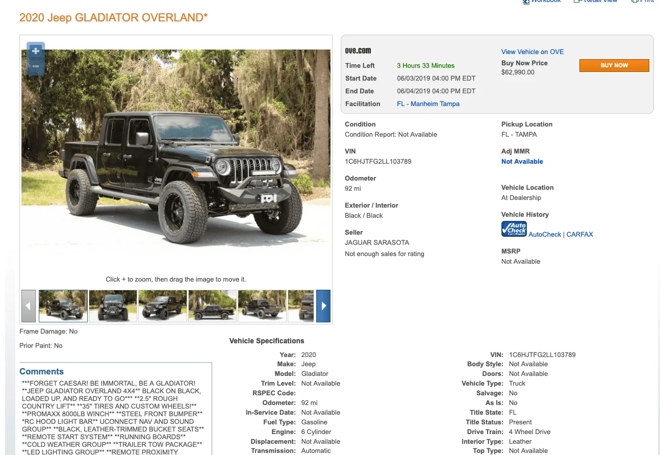 Jeep Gladiator I work in the 'biz'...Gladiators already hitting the auction! Screen Shot 2019-06-04 at 12.27.03 PM
