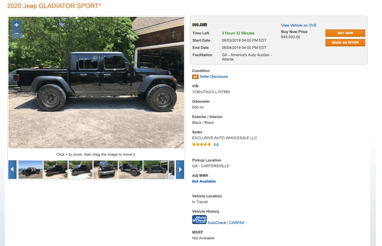 Jeep Gladiator I work in the 'biz'...Gladiators already hitting the auction! Screen Shot 2019-06-04 at 12.27.45 PM