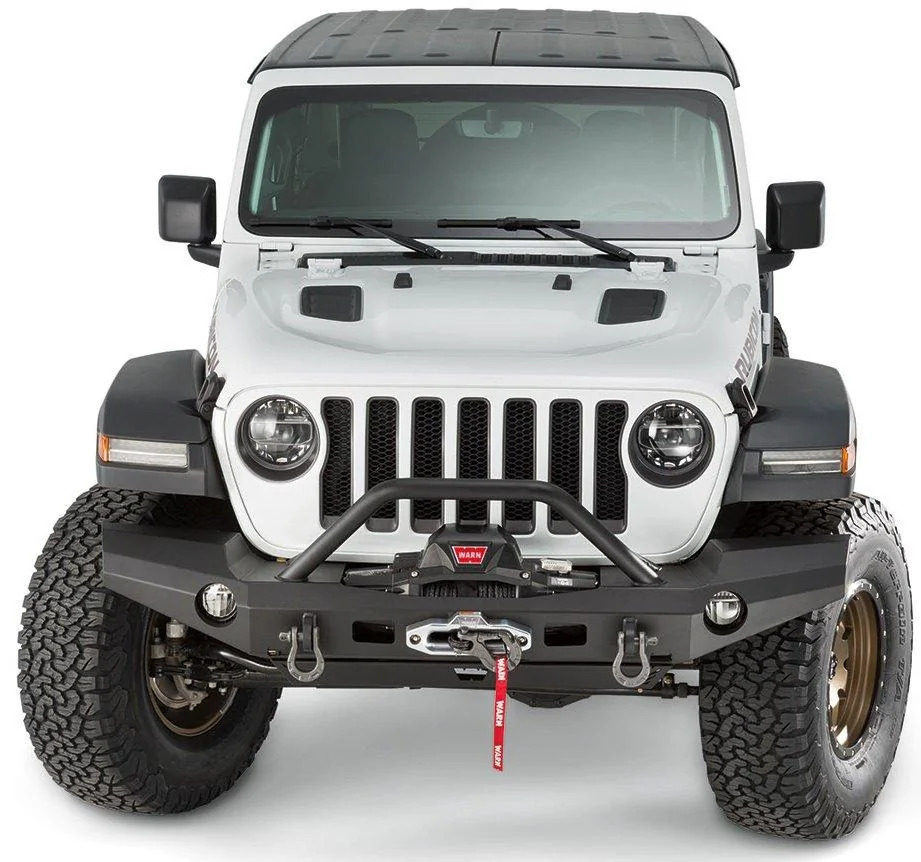 Jeep Gladiator Wouldn't you know it, my son likes big hoops......bumpers Warn-Elite-Series-101337-Full-Width-Front-Bumper-JL-With-Grille-Guard-Front-Angl