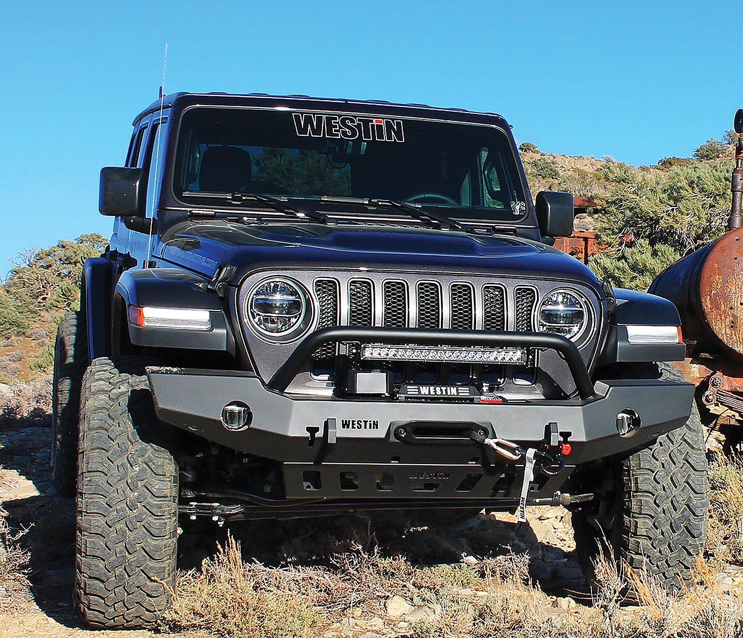Jeep Gladiator Wouldn't you know it, my son likes big hoops......bumpers westin-front-full-width-bumper-bull-bar-jl-59-80115-action-shot