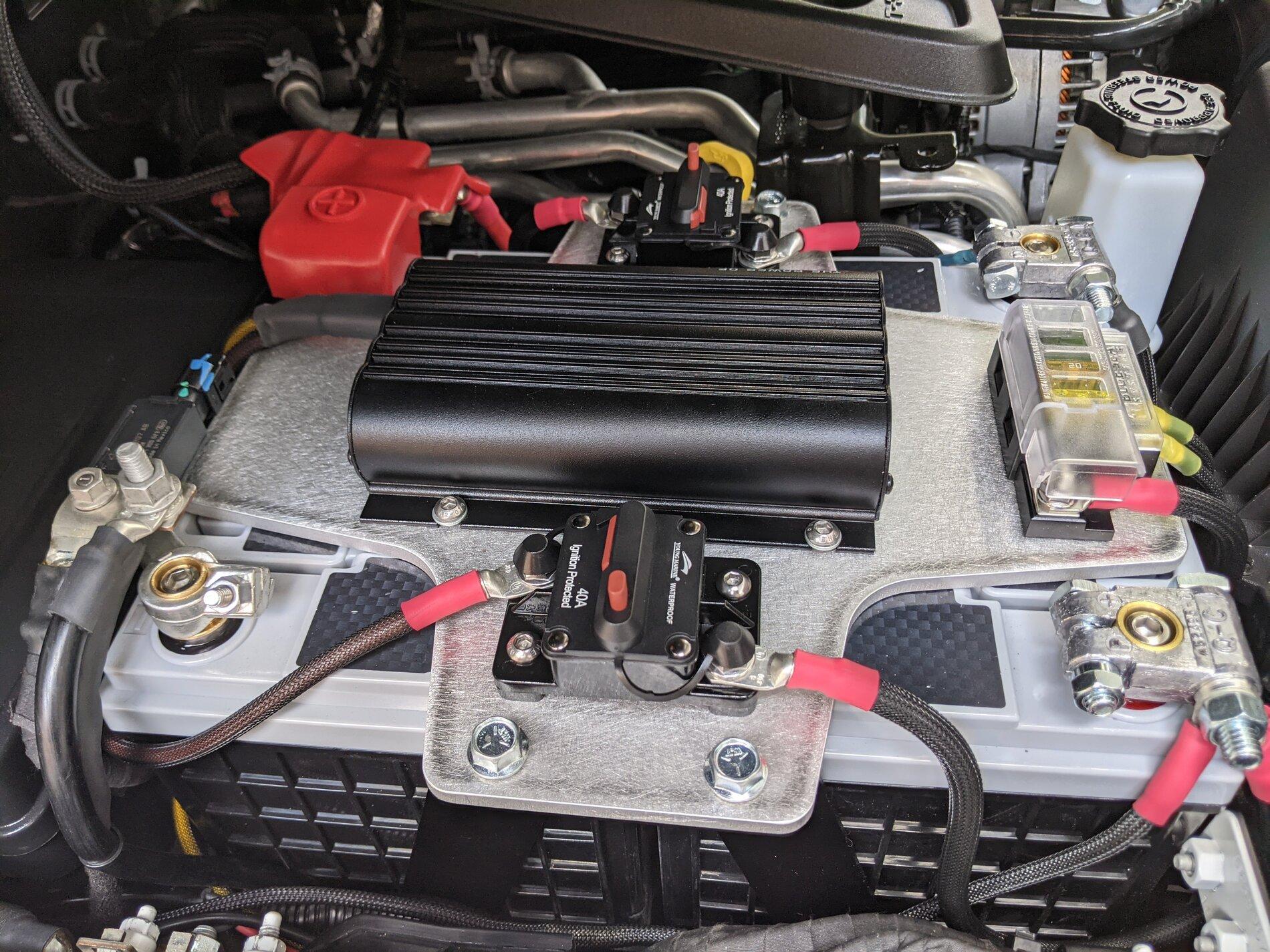 Jeep Gladiator Dual Battery w/ Redarc BCDC1225D in Engine Bay + 35W Lensun Hood Solar Panel PXL_20210716_211410211