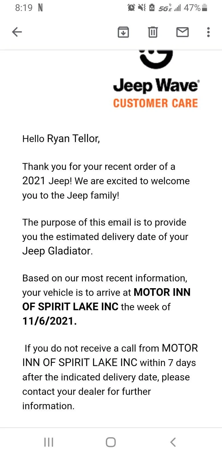 Jeep Gladiator Gladiator Window Sticker and Build Sheet Order Tracking Screenshot_20210730-081936_Gmail