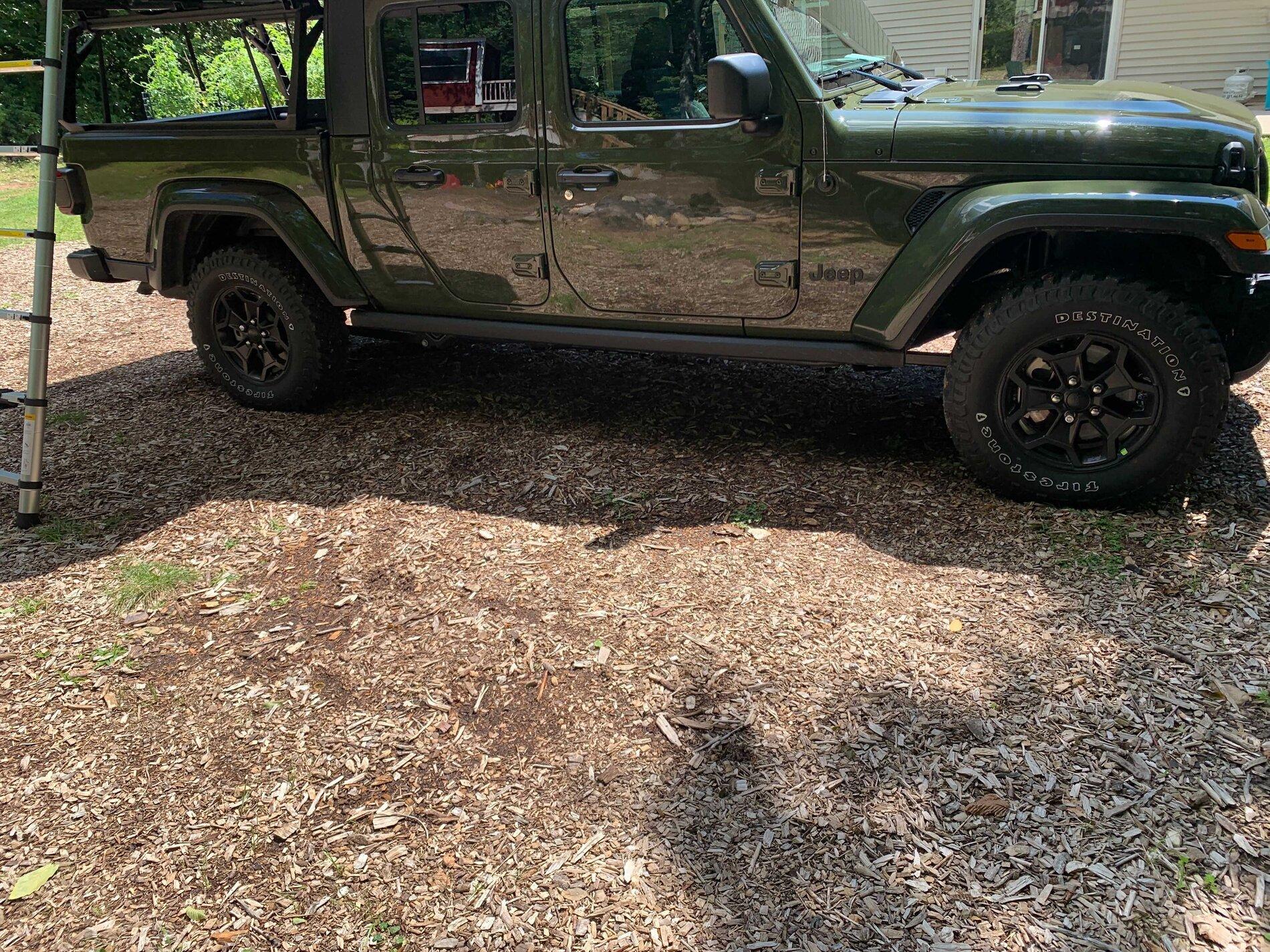 Jeep Gladiator Willys Wheels, Tires (including spare), TPMS  w/ less than 500 miles $950 w/ 1.5” Rock Krawler BB SOLD right