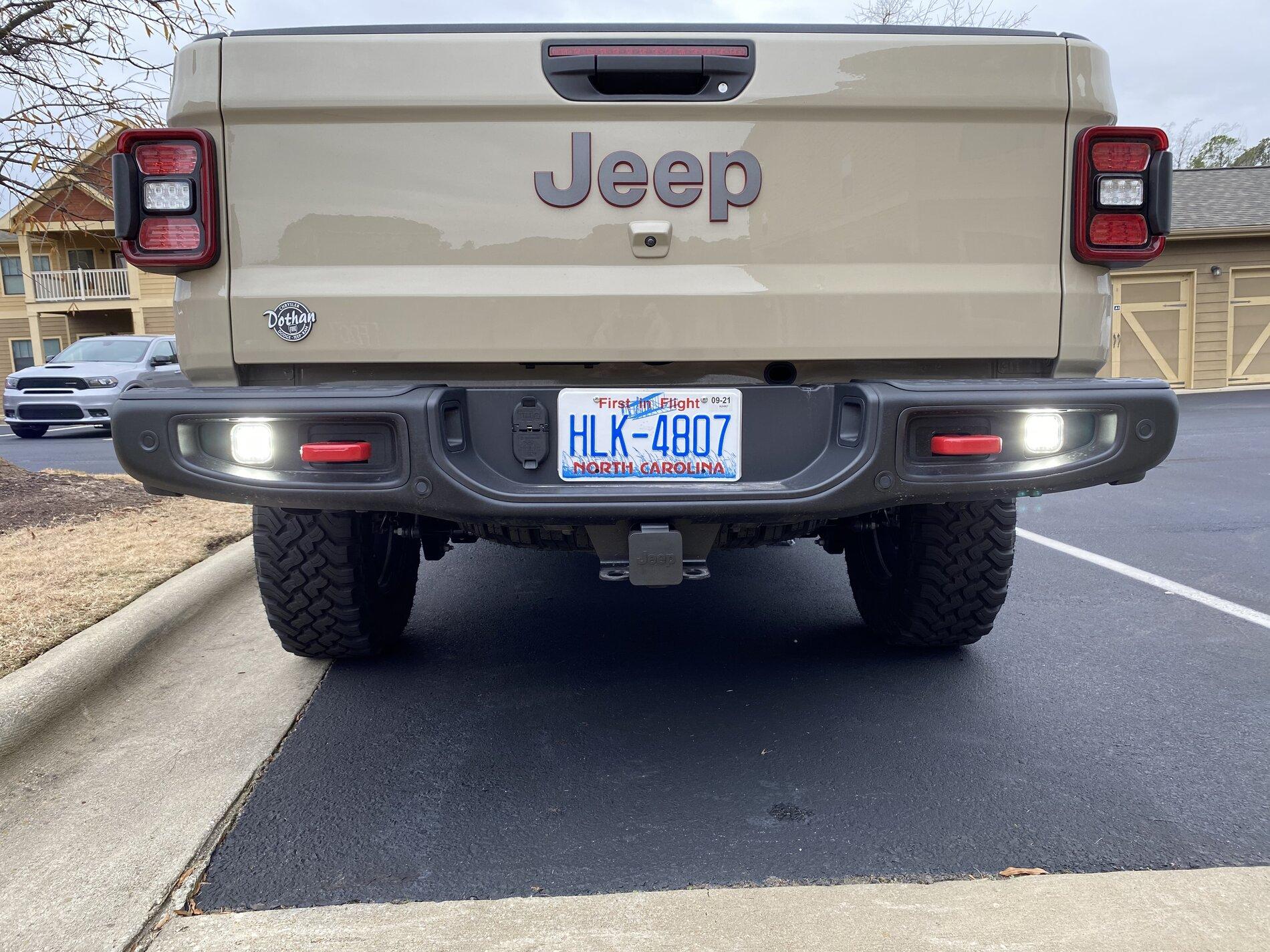 Jeep Gladiator Auxiliary LED Reverse Lights (Integrated Rear Bumper) Lights on