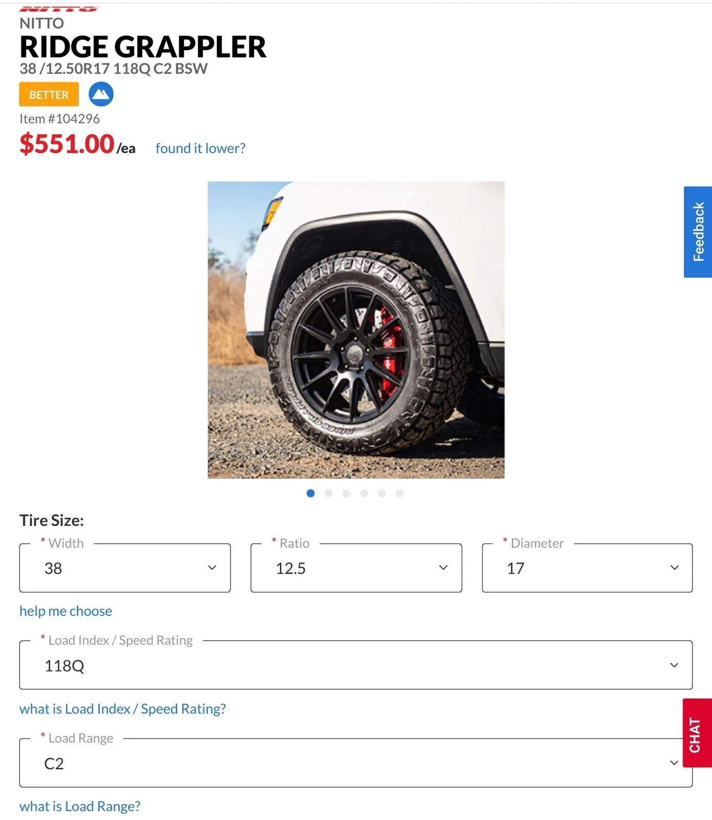 Jeep Gladiator 38x12.50r17 Ridge Grappler Screenshot_20210821-090156_Firefox