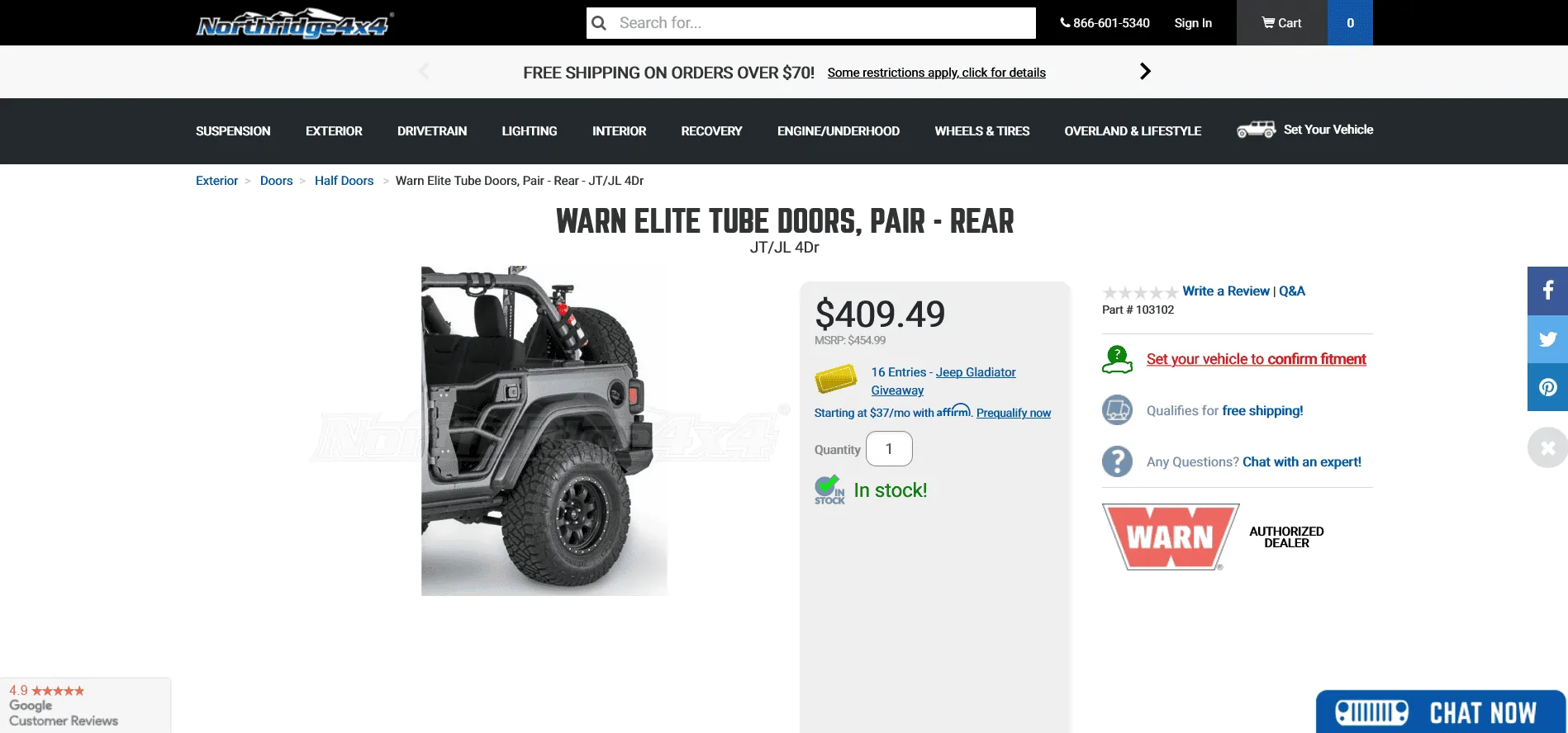 Jeep Gladiator Warn Tube Doors-$750 Screenshot 2021-08-24 at 13-55-20 Warn Elite Tube Doors, Pair - Rear 