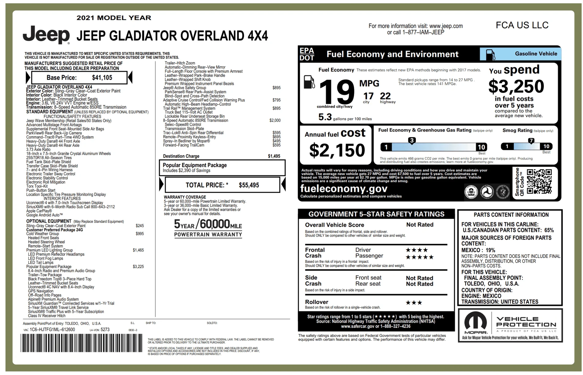 Jeep Gladiator Gladiator Window Sticker and Build Sheet Order Tracking 1630538217878