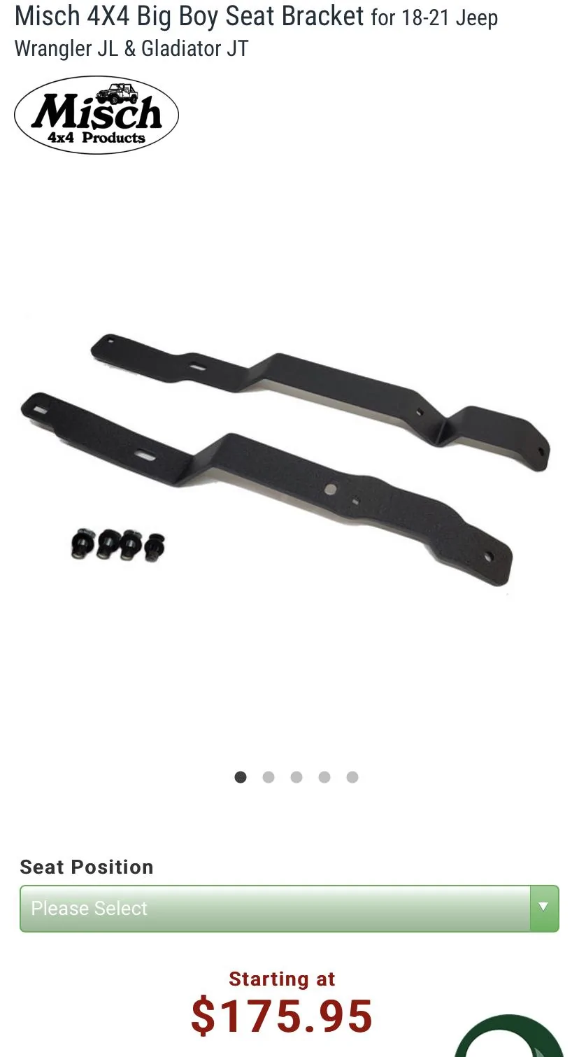 Jeep Gladiator Misch 4x4 Big Boy Seat Extender Brackets BD938FB2-EB85-4210-9990-274BED14F006