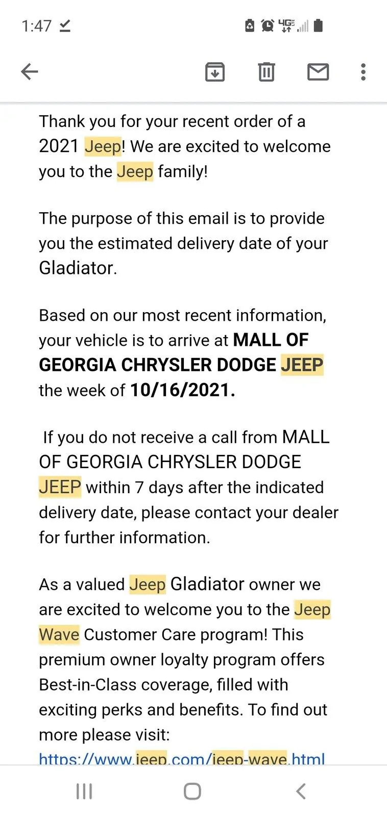 Jeep Gladiator People who factory ordered in july/august... Screenshot_20210910-134706_Gmail