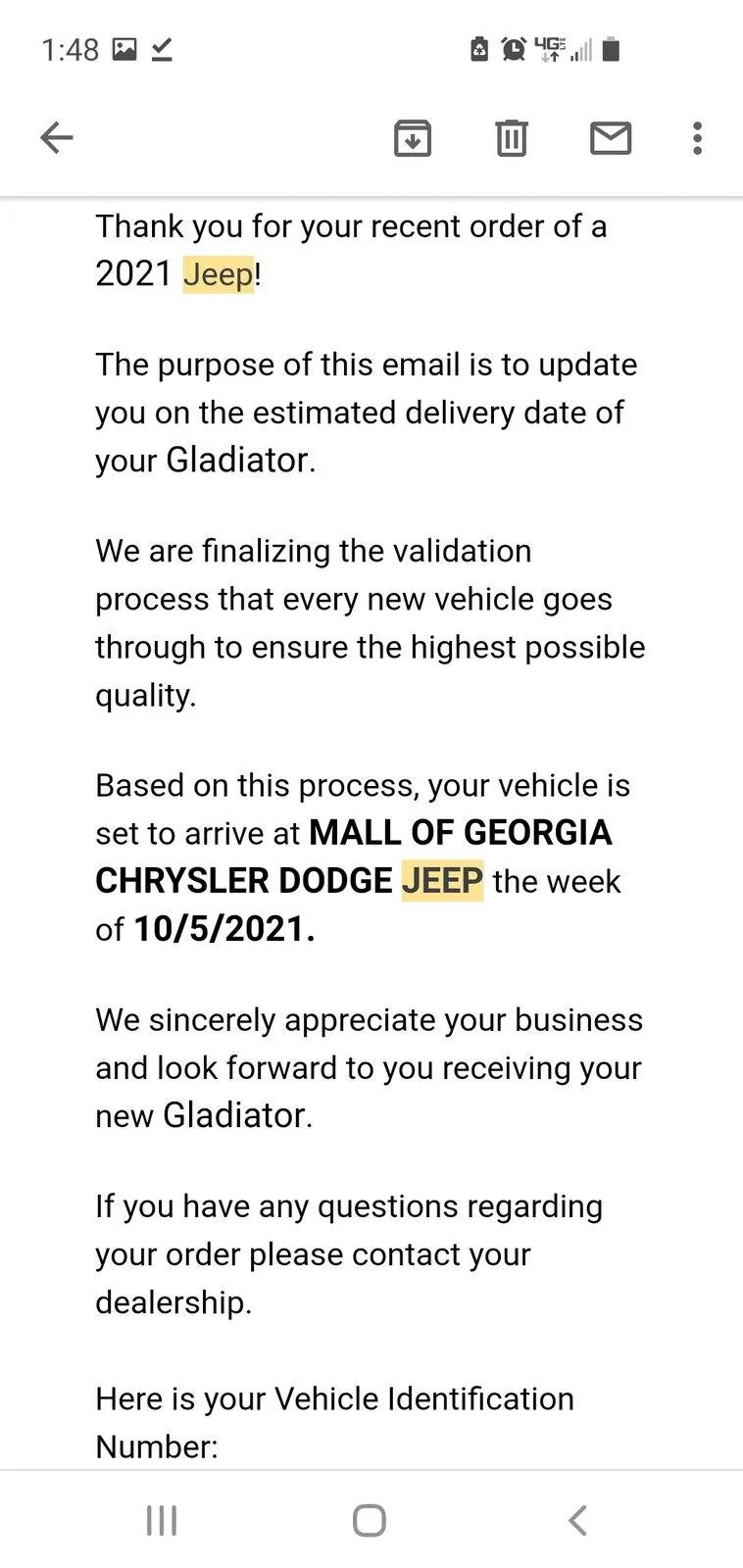 Jeep Gladiator People who factory ordered in july/august... Screenshot_20210910-134801_Gmail