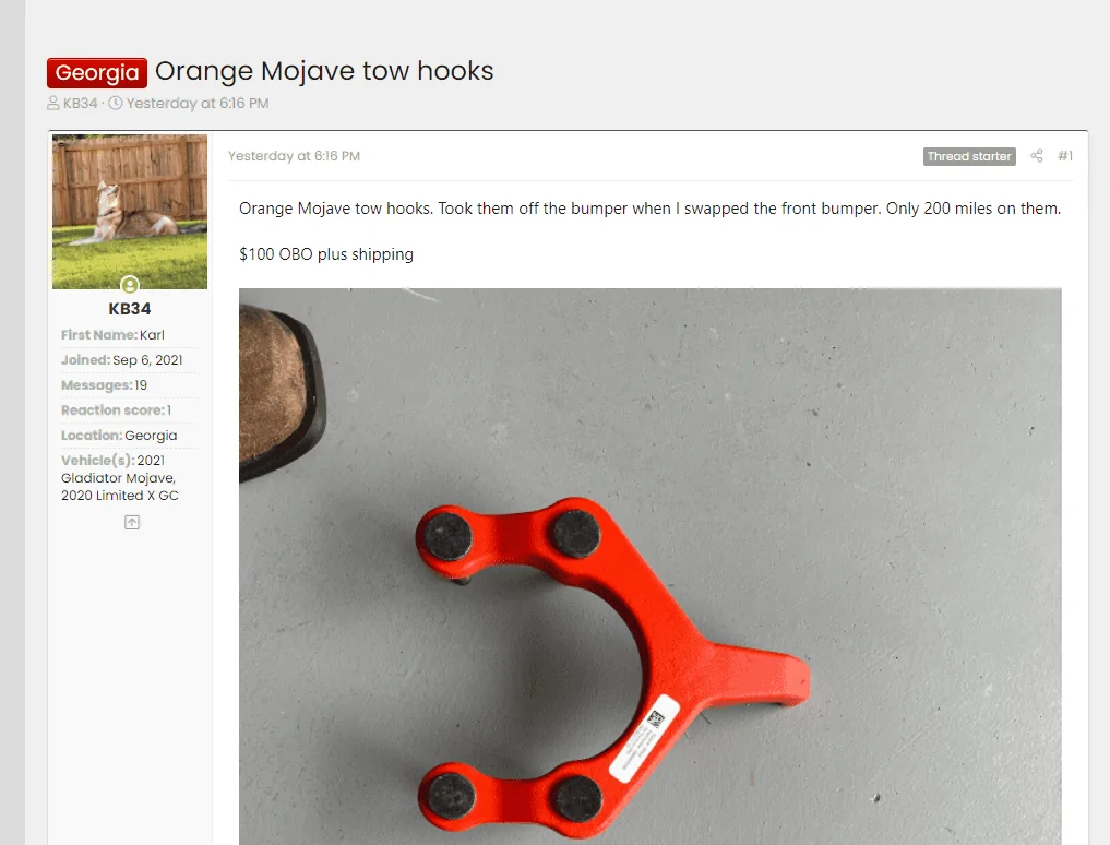 Jeep Gladiator WTB Mojave Orange Tow Hooks 1632157219923