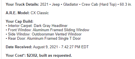 Jeep Gladiator ARE topper quote are topper quote.PNG