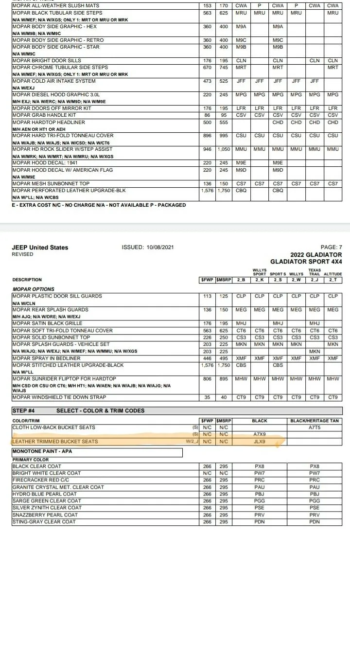Jeep Gladiator 2022 Jeep Gladiator (JT) ORDER GUIDE!! [Updated Monthly] Screenshot_20211010-151601_Driv