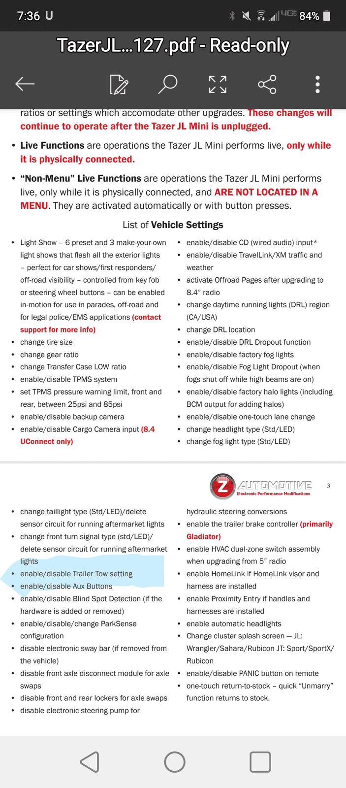 Jeep Gladiator Tazer updated instructions says trailer tow mode! Screenshot_20211018-073640~2