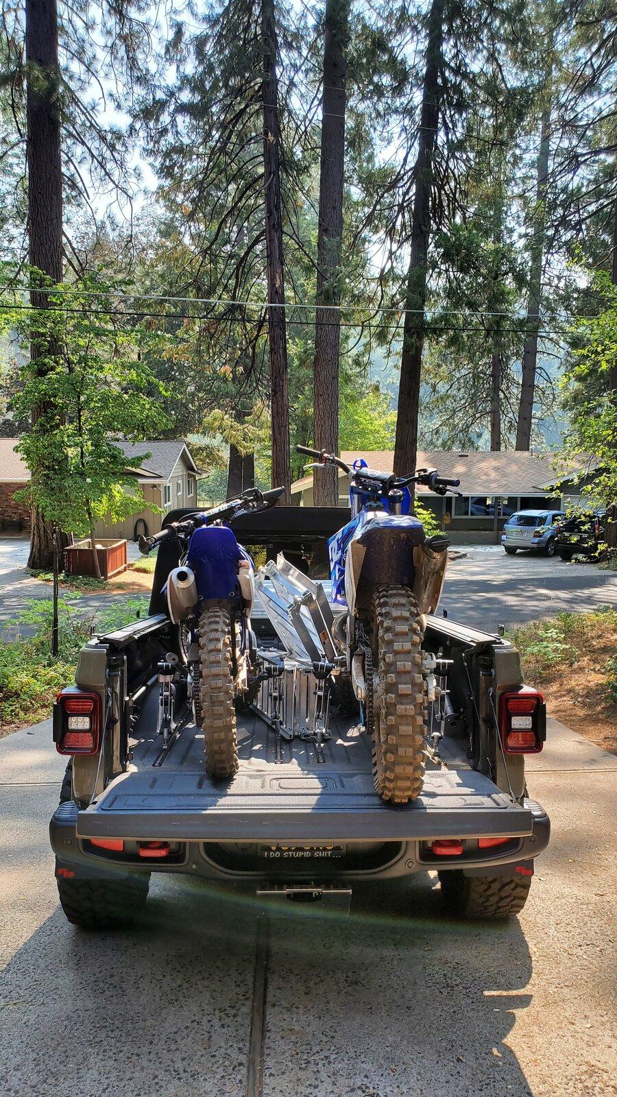 Jeep Gladiator Let's see pictures of dirt bikes or trials motorcycles loaded in the bed. 20210814_102607