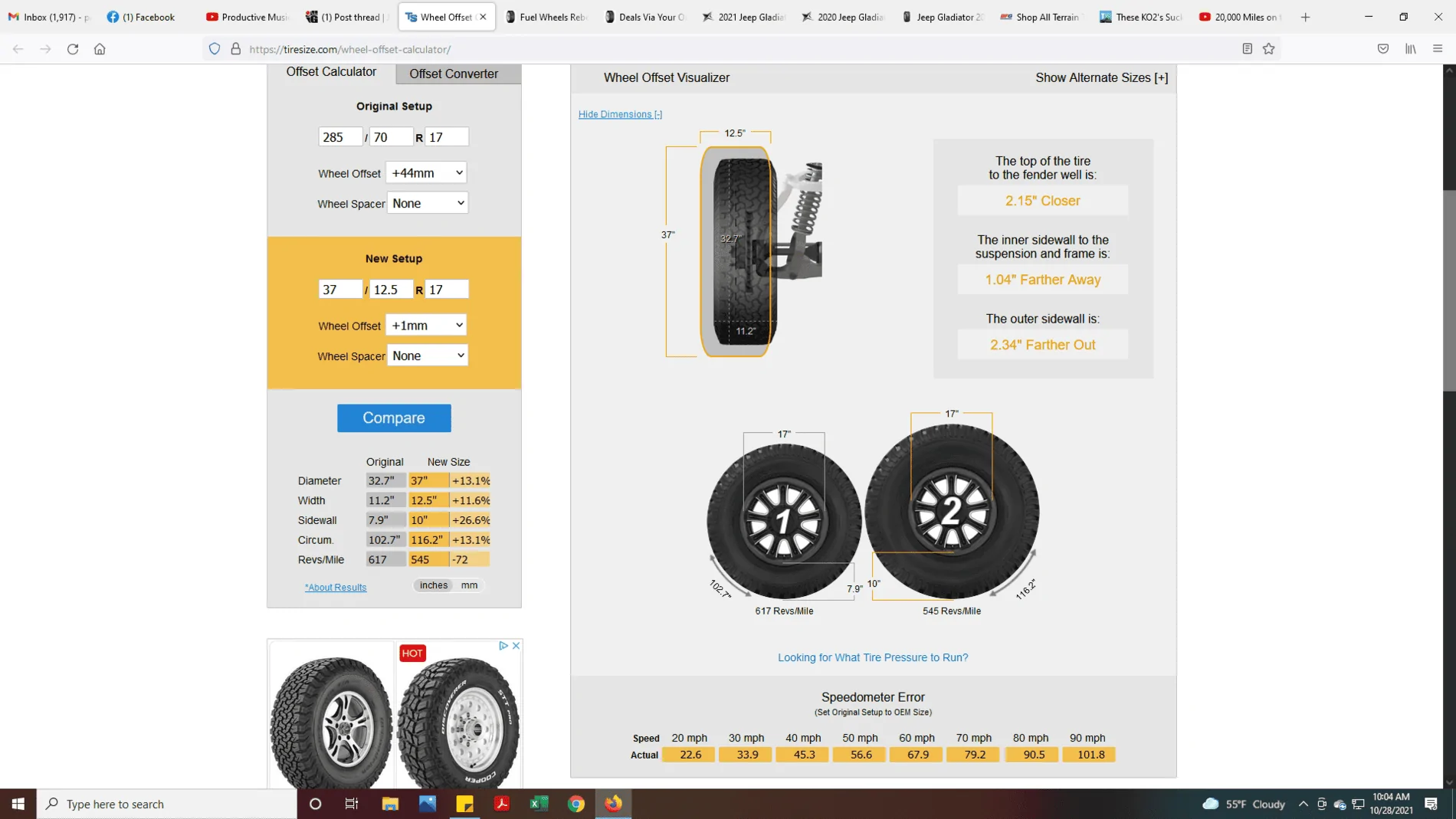 Jeep Gladiator I am picking out Tires/Wheels for my new JTRD. Need help decided between offsets. 1635440698360