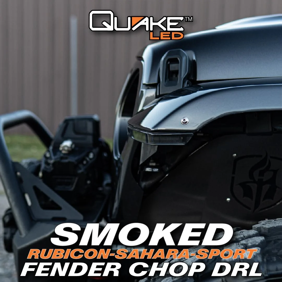 Jeep Gladiator Quake LED Releases New Jeep Wrangler JL/Gladiator JT Slim Smoked DRL Fender Chop Kit For ALL Wrangler Trim Levels! smoke-chop_1-03-jpg