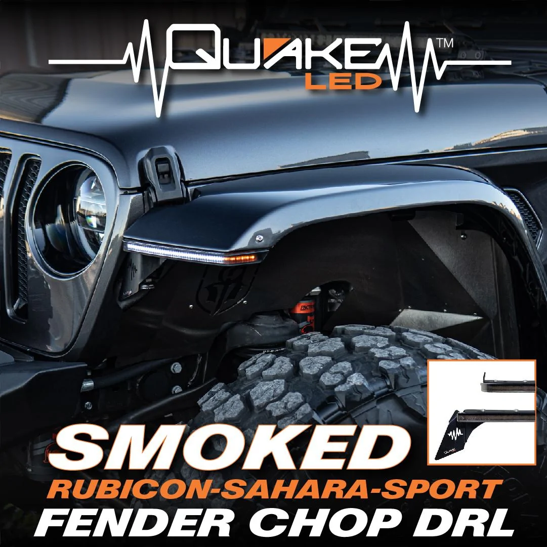 Jeep Gladiator Quake LED Releases New Jeep Wrangler JL/Gladiator JT Slim Smoked DRL Fender Chop Kit For ALL Wrangler Trim Levels! smoke-chop-07-jpg