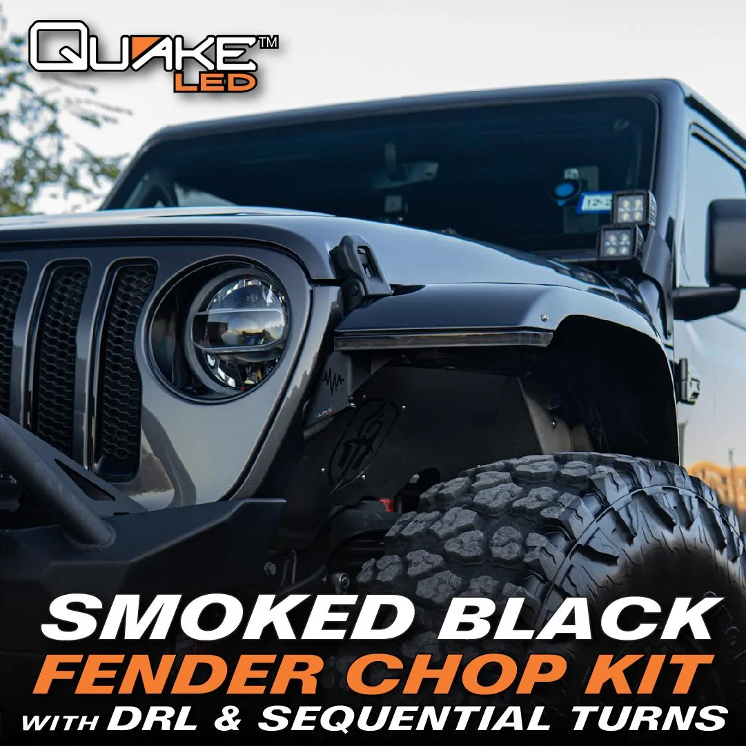 Jeep Gladiator Quake LED Releases New Jeep Wrangler JL/Gladiator JT Slim Smoked DRL Fender Chop Kit For ALL Wrangler Trim Levels! smoke-chop_1-06-jpg