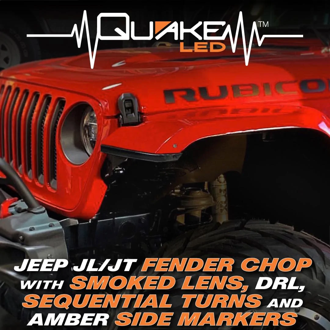 Jeep Gladiator Quake LED Releases New Jeep Wrangler JL/Gladiator JT Slim Smoked DRL Fender Chop Kit For ALL Wrangler Trim Levels! smoke-chop-02-jpg
