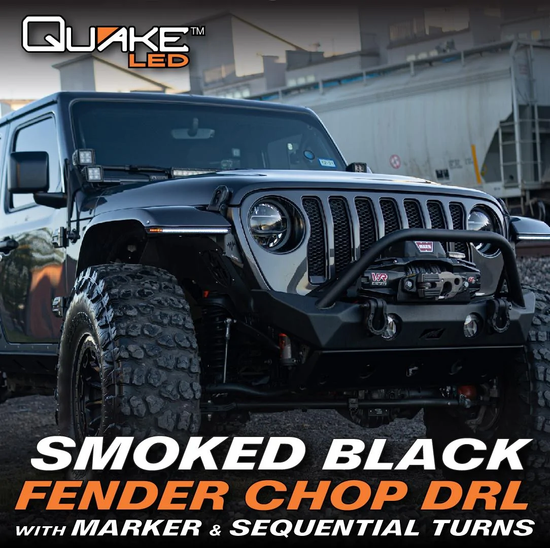 Jeep Gladiator Quake LED Releases New Jeep Wrangler JL/Gladiator JT Slim Smoked DRL Fender Chop Kit For ALL Wrangler Trim Levels! smoke-chop-09-jpg