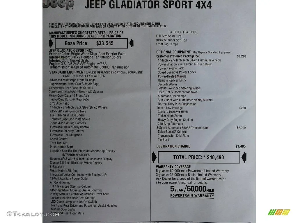 Jeep Gladiator Driver's Seat Leg Room 134350106