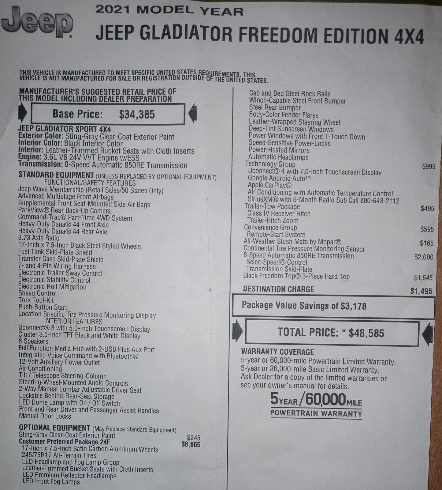Jeep Gladiator Driver's Seat Leg Room windo