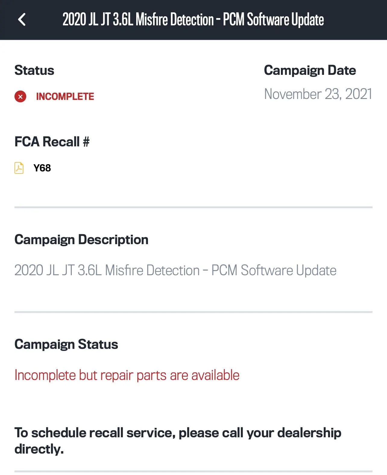 Jeep Gladiator Recall: Misfire Detection B6601B36-3725-4647-8EED-C4A0FD34AF01