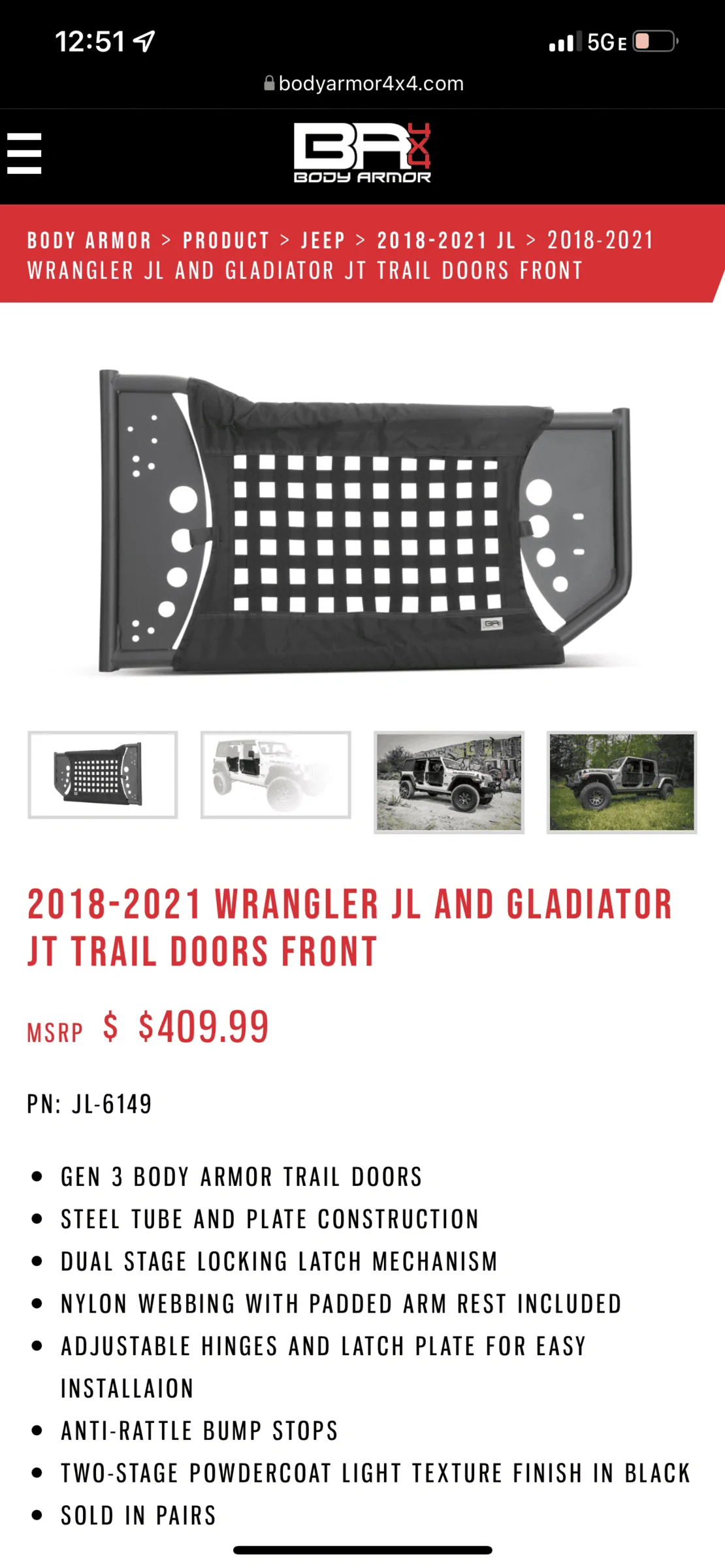 Jeep Gladiator Body Armor Trail Doors 62011251-A050-4233-9930-4D4427FC36E6