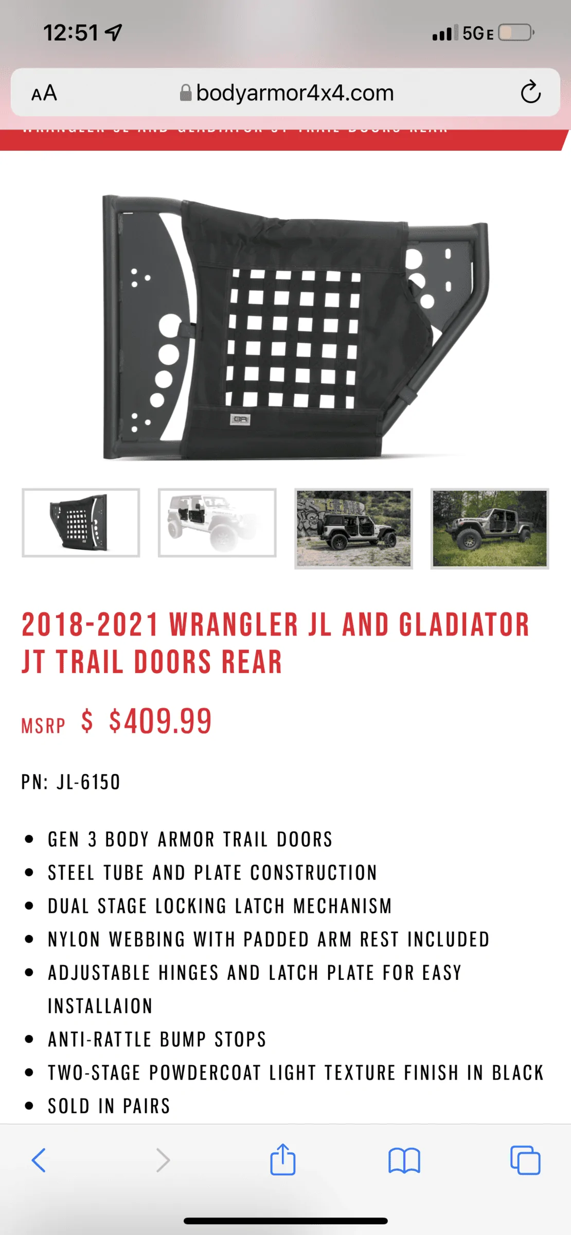 Jeep Gladiator Body Armor Trail Doors 7DBD2983-FB5B-4E59-9D92-EF7A673F73D6